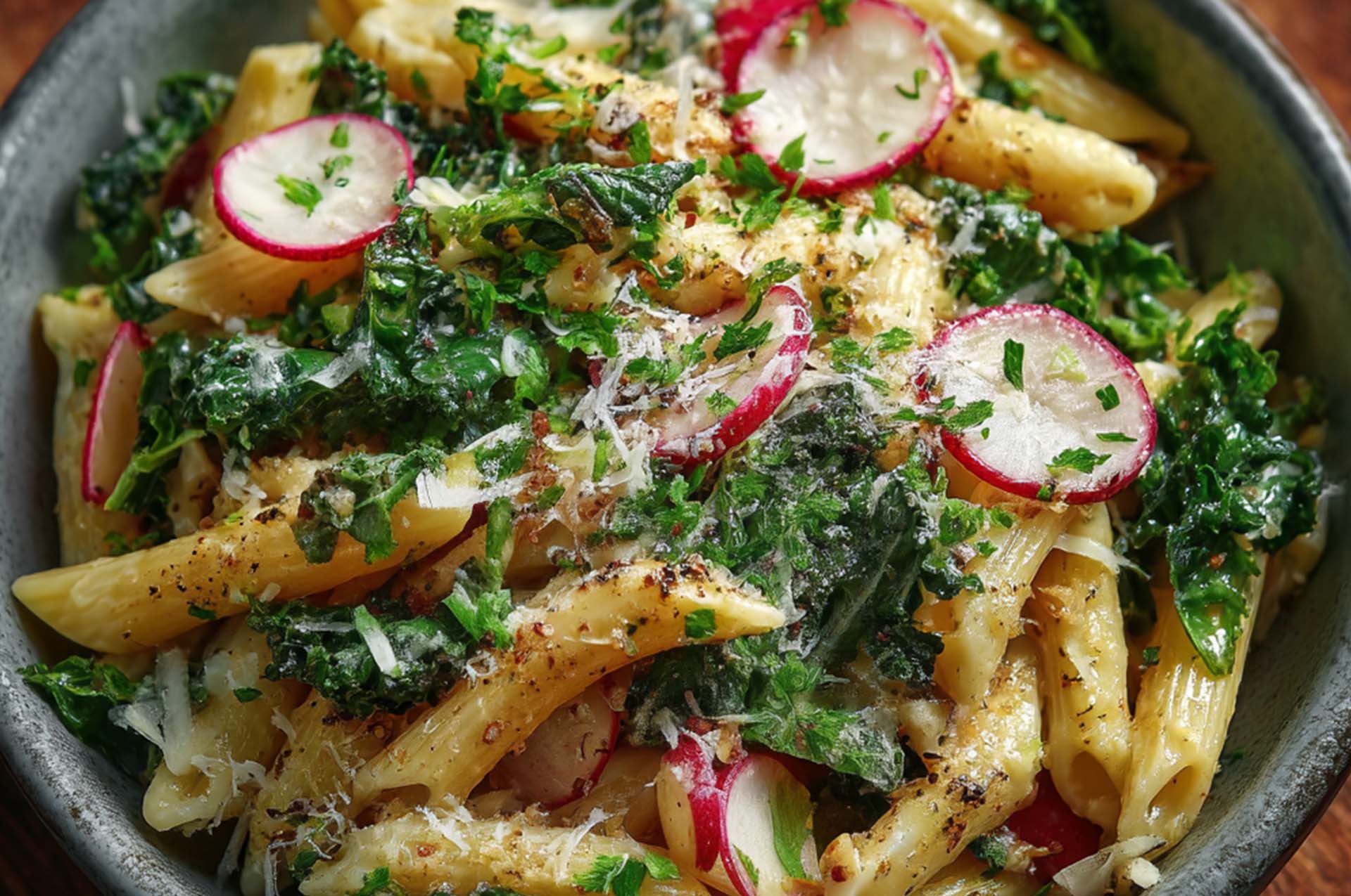 Kale Caesar-Style Pasta Salad